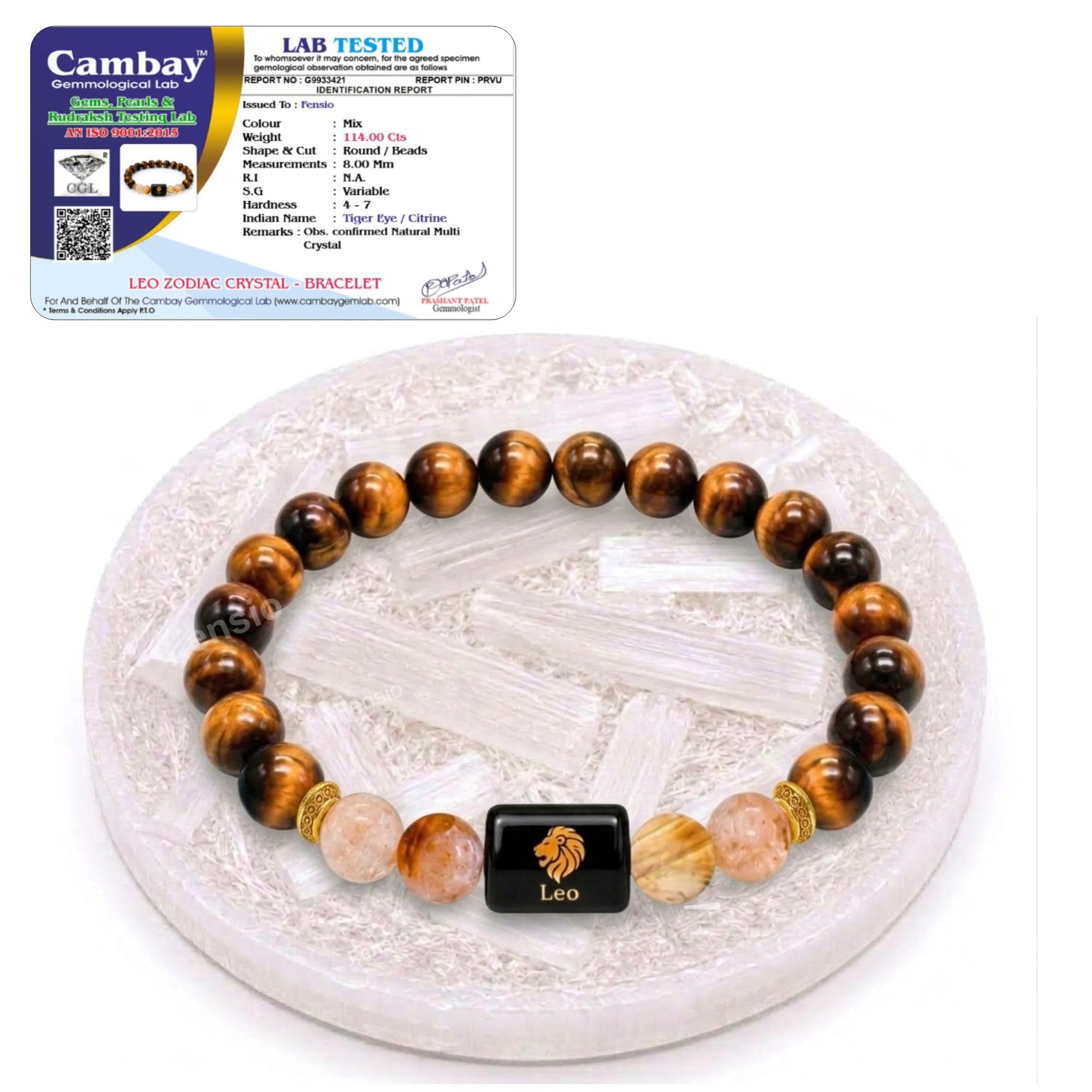 Fensio Leo Zodiac Crystal Bracelet with Raw Moroccan Selenite